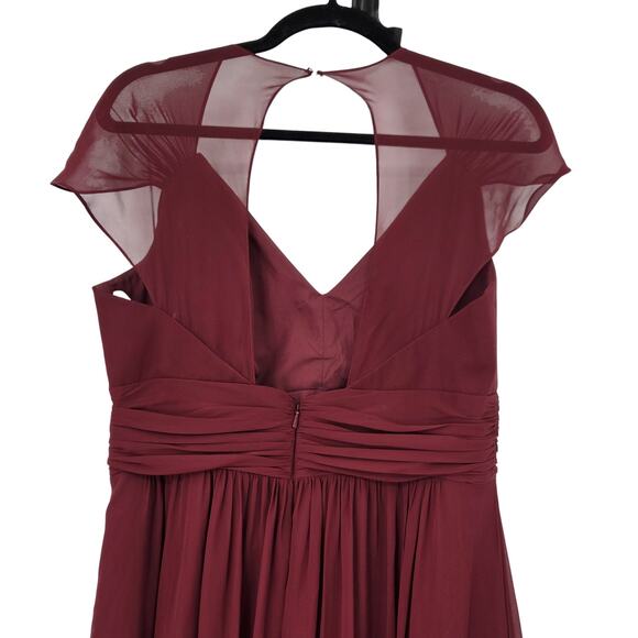 JENNY PARKHAM SZ 8 LUX CHIFFON MAROON V-NECK OPEN BACK BRIDESMAID MAXI DRESS - Picture 6 of 7